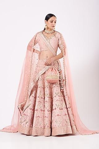 powder pink embroidered bridal lehenga set