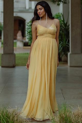 powder yellow gown with sequinned bodice