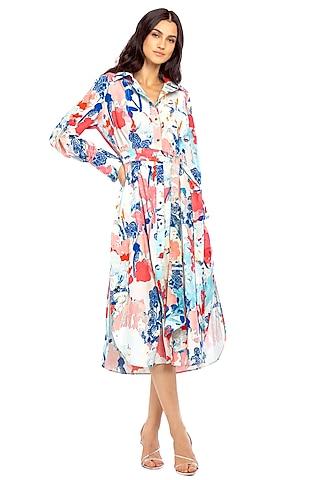 powder blue & fuchsia printed shirt dress