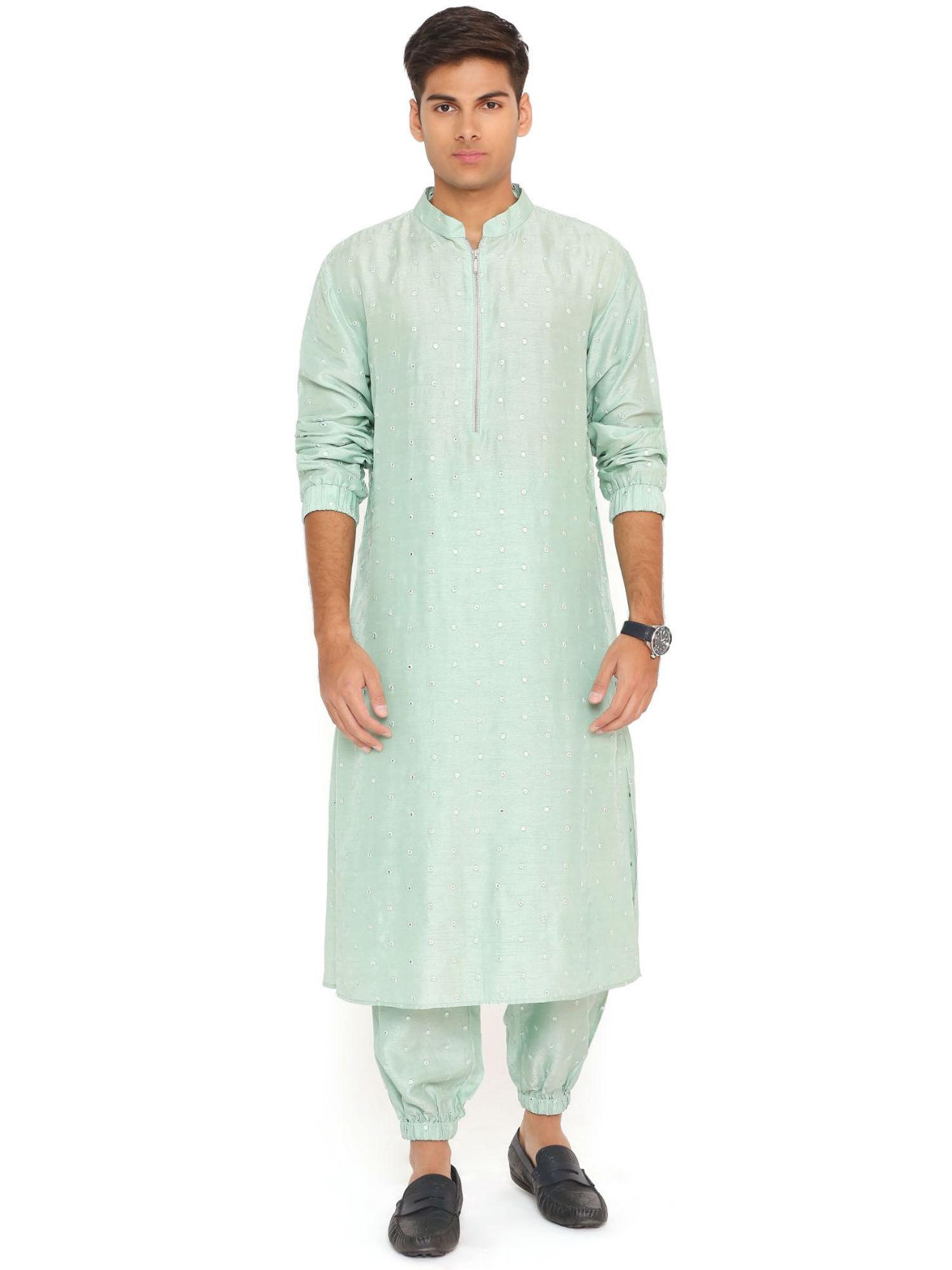 powder blue abla silk bomber kurta with jogger pant (set of 2)