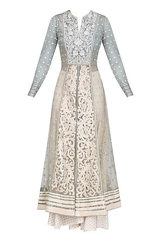 powder blue and ivory embroidered front open anarkali set