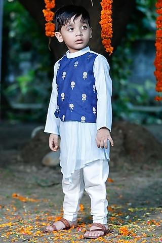 powder blue chanderi draped kurta set for boys