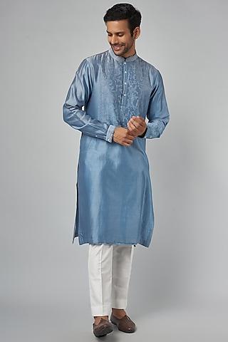 powder blue chanderi embroidered kurta