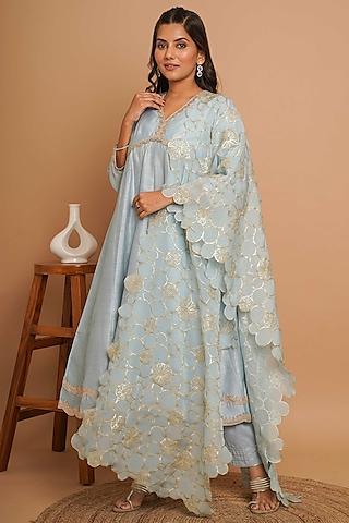 powder blue chanderi silk gota kalidar anarkali set