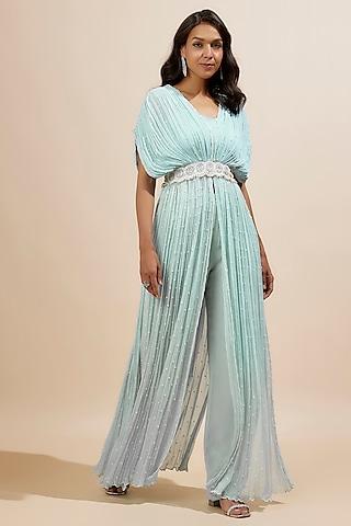 powder blue chiffon cape set