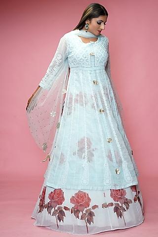 powder blue chikankari anarkali set