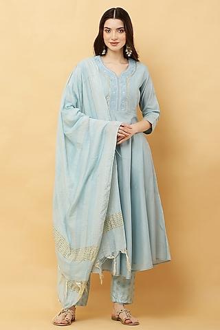 powder blue cotton chanderi embroidered anarkali set