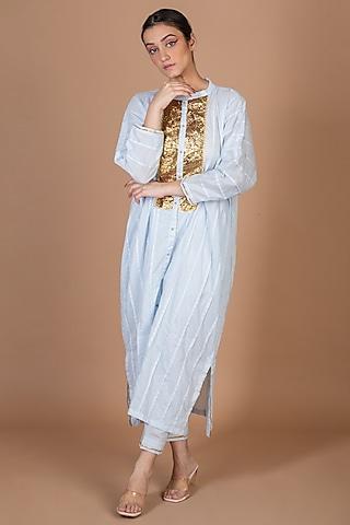 powder blue cotton gota embroidered kurta set