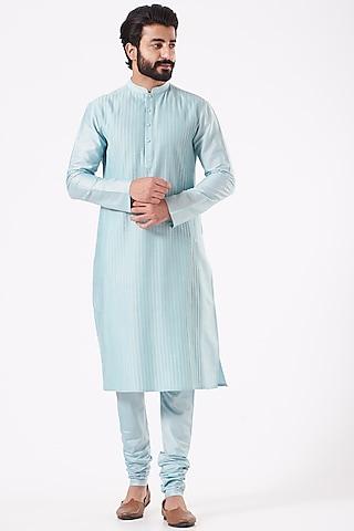 powder blue cotton silk kurta set