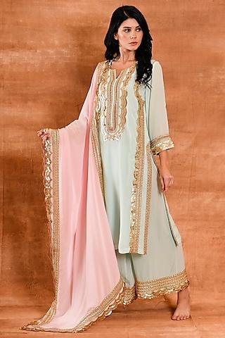 powder blue crepe silk kurta set