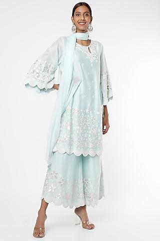 powder blue dori embroidered sharara set