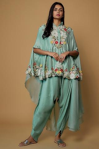 powder blue dupion embroidered cape set