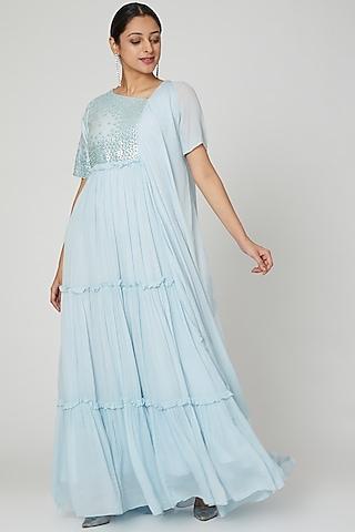 powder blue embellished evening dress