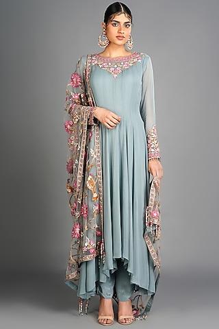 powder blue embroidered anarkali set