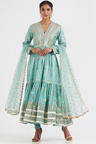 powder blue embroidered anarkali set