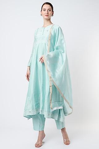 powder blue embroidered anarkali set