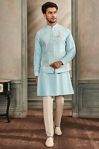 powder blue embroidered bundi jacket