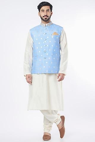 powder blue embroidered bundi jacket