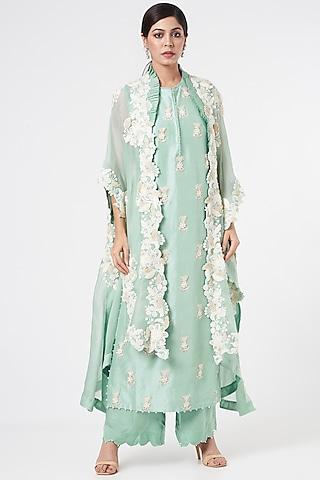 powder blue embroidered cape set