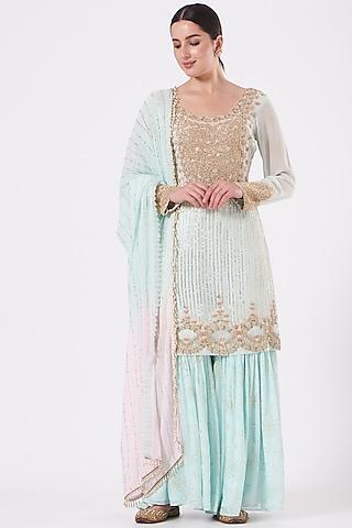 powder blue embroidered gharara set