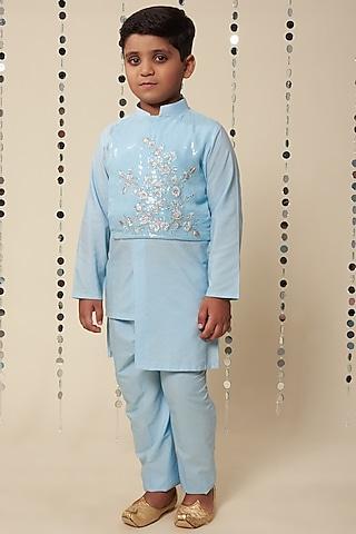 powder blue embroidered kurta set for boys