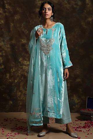 powder blue embroidered kurta set