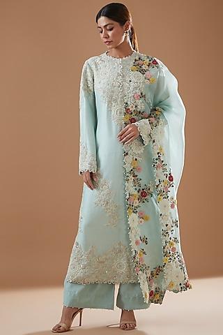 powder blue embroidered kurta set