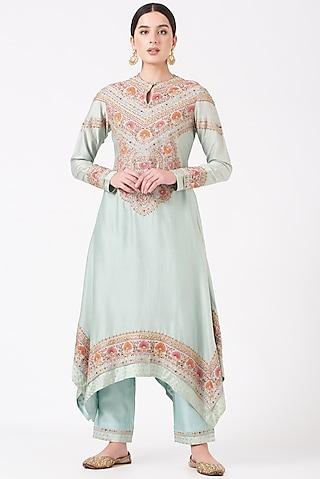 powder blue embroidered kurta set