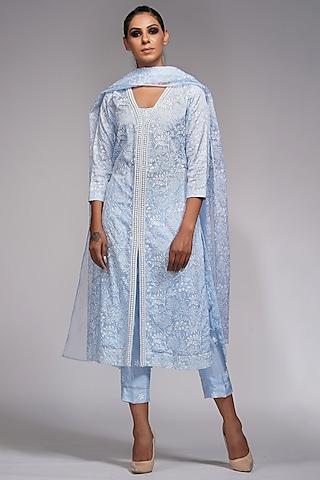 powder blue embroidered kurta set