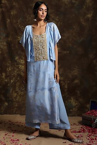 powder blue embroidered kurta with pants