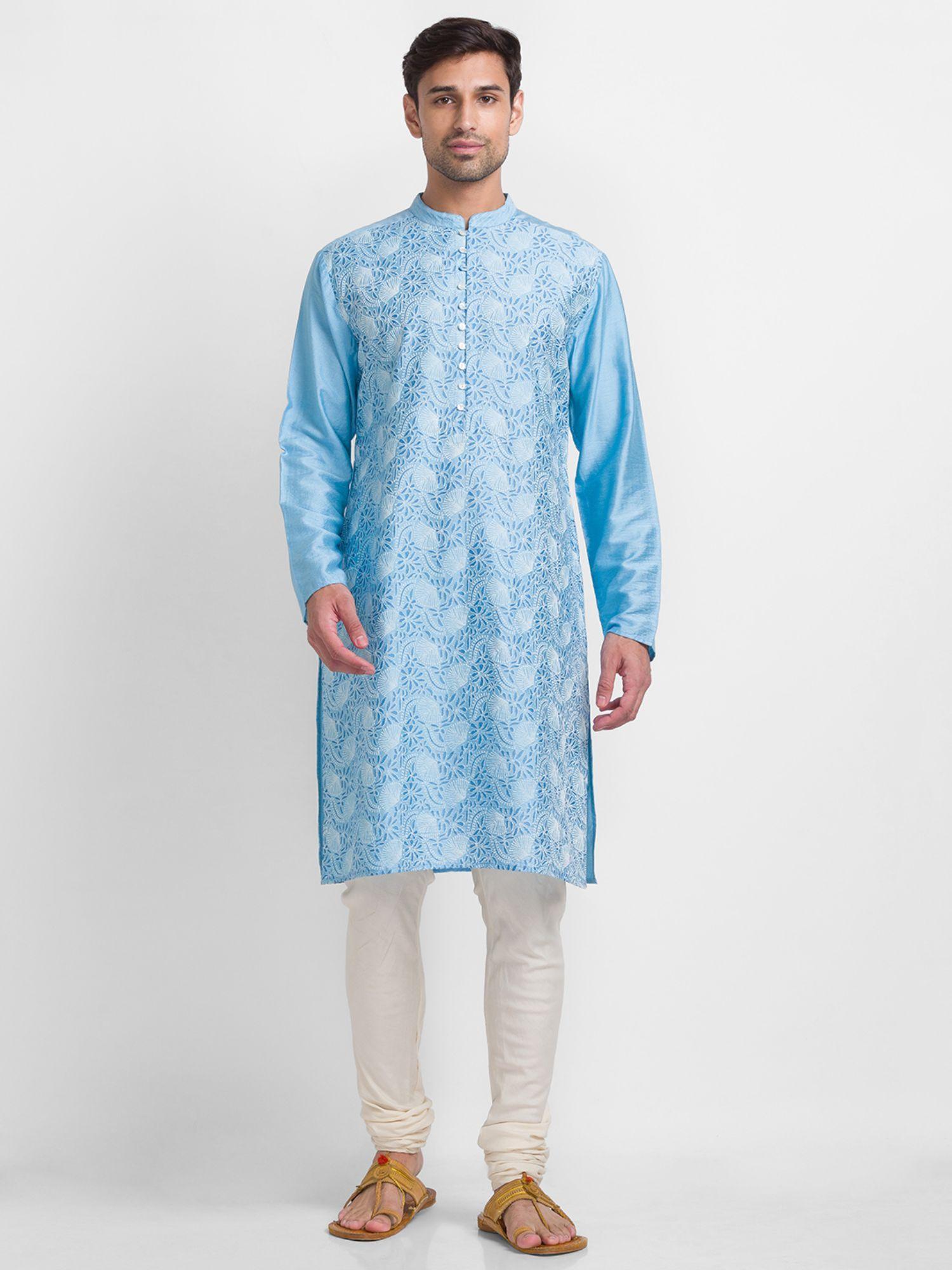 powder blue embroidered kurta
