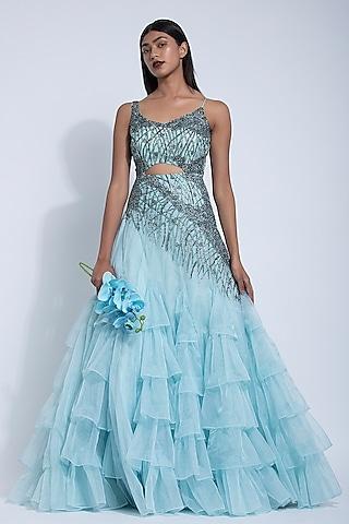 powder blue embroidered layered gown