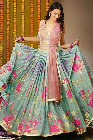 powder blue embroidered lehenga set