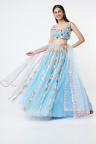 powder blue embroidered lehenga set