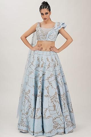 powder blue embroidered lehenga set