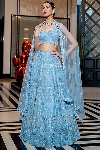 powder blue embroidered neo-floral lehenga set