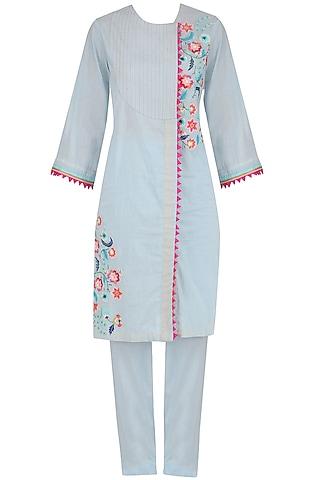 powder blue embroidered straight kurta and pants set