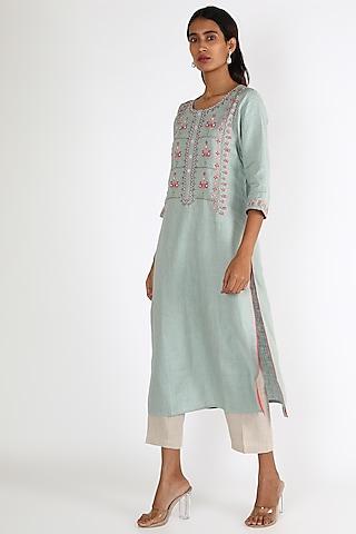 powder blue embroidered tunic
