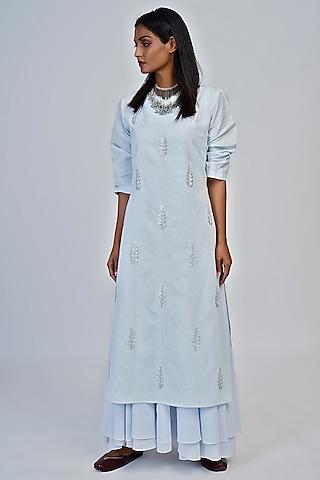 powder blue embroidered tunic