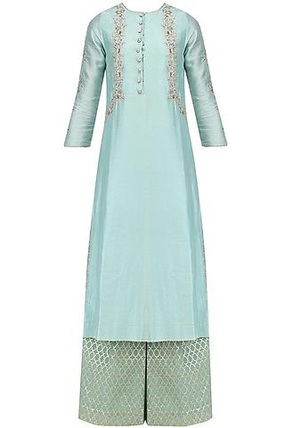 powder blue floral work kurta and palazzo pants set