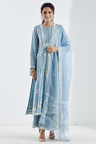 powder blue foil printed anarkali set