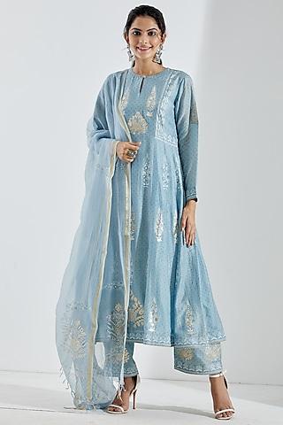 powder blue foil printed anarkali set