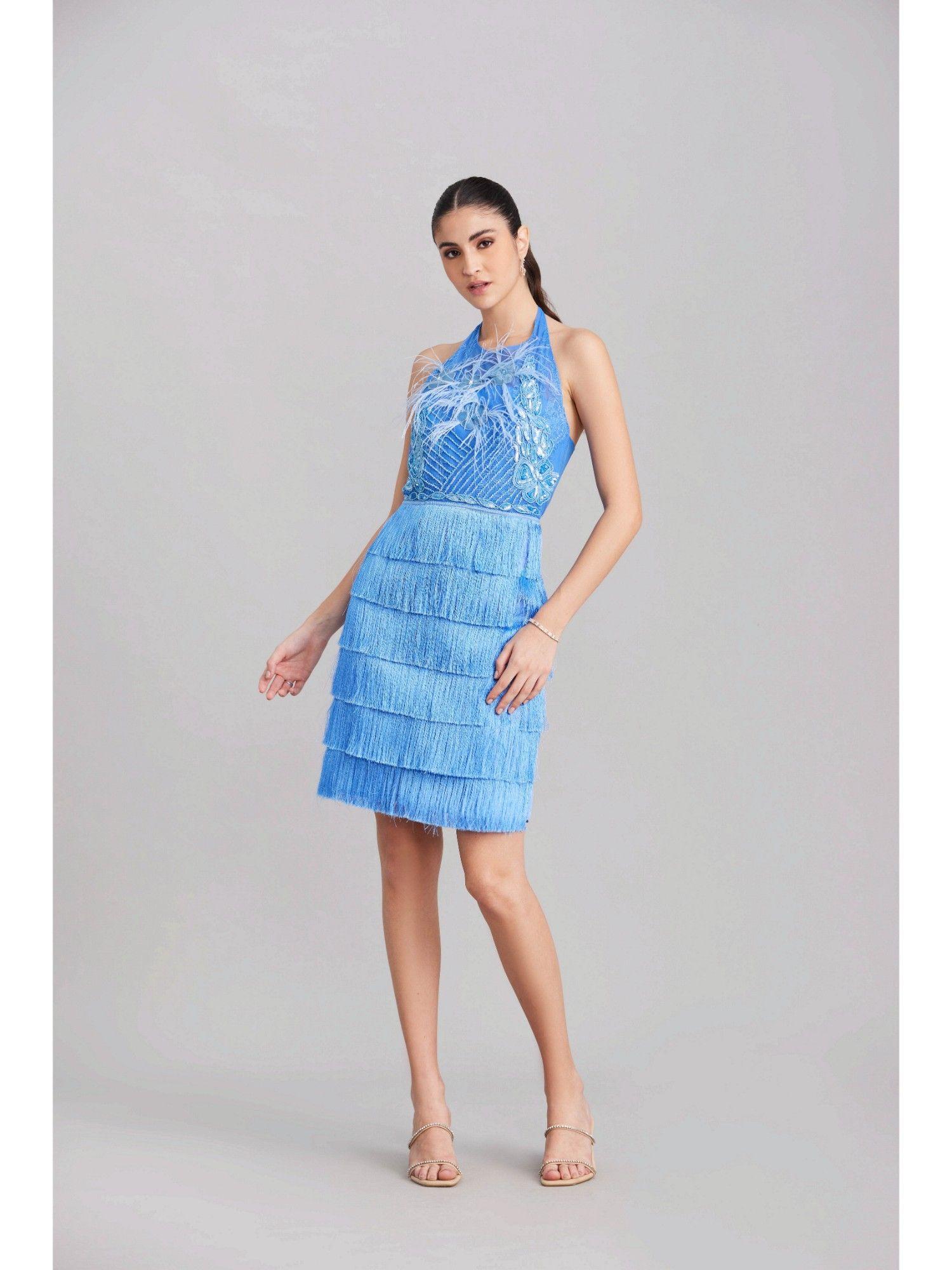 powder blue fringe mini