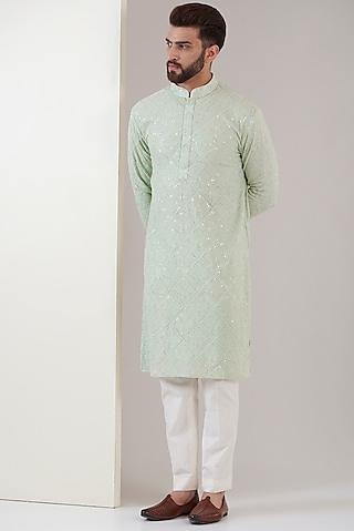 powder blue georgette embroidered chikankari kurta set