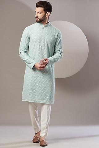 powder blue georgette embroidered kurta set