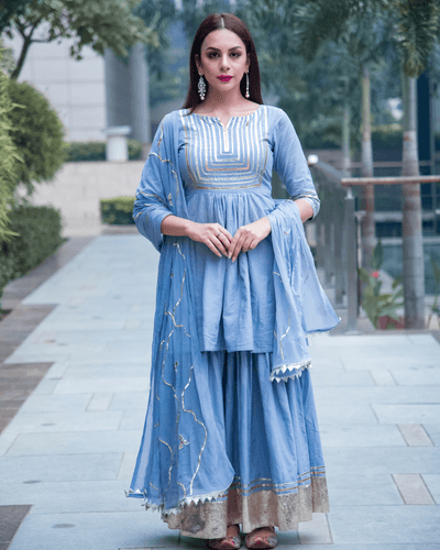 powder blue gotapatti sharara set