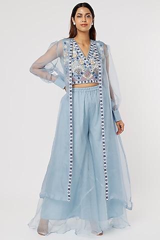 powder blue hand embroidered cape set