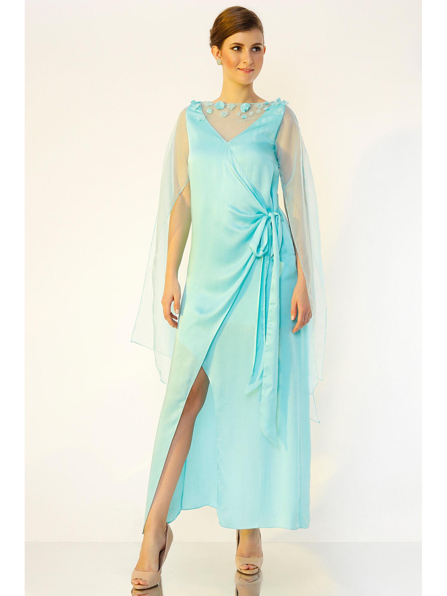 powder blue hand embroidered gown