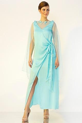 powder blue hand embroidered gown