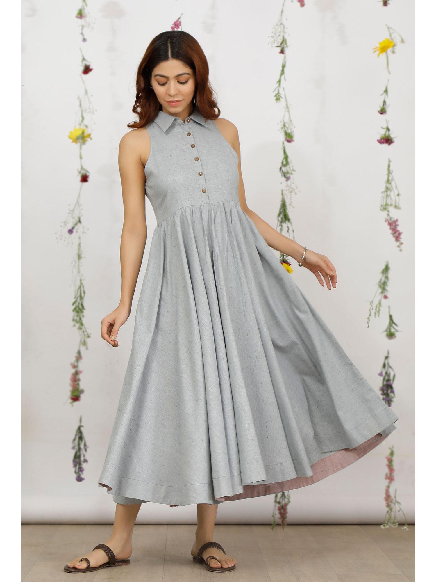 powder blue khadi cotton neck dress